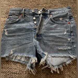 Agolde Light Blue Frayed Jean Shorts